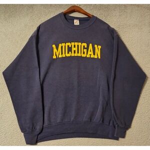 Vintage Jerzees Michigan Sweatshirt Mens XL Navy Blue Made in USA Crewneck 90s